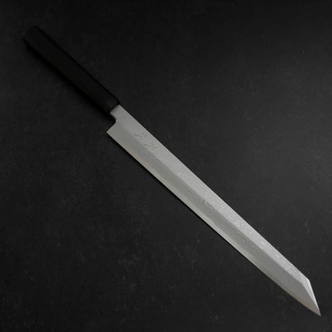 Yanagi Kiritsuke Blue Steel #1 Suminagashi Buffalo Ebony Handle With Sheath 330mm-[Musashi]-[Japanese-Kitchen-Knives]