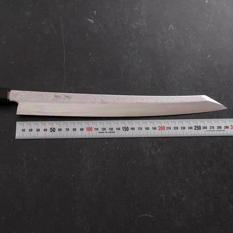 Yanagi Kiritsuke Silver Steel #3 Damascus Mirror Buffalo Teak Handle 300mm (11.8”)-[Musashi]-[Japanese-Kitchen-Knives]