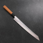 Yanagi Kiritsuke Silver Steel #3 Damascus Mirror Buffalo Teak Handle 300mm (11.8”)-[Musashi]-[Japanese-Kitchen-Knives]