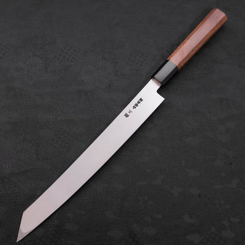 Yanagi Kiritsuke Silver Steel #3 Damascus Mirror Buffalo Walnut Handle 270mm (10.6”)-[Musashi]-[Japanese-Kitchen-Knives]