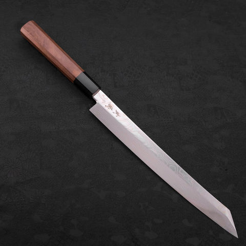 Yanagi Kiritsuke Silver Steel #3 Damascus Mirror Buffalo Walnut Handle 270mm (10.6”)-[Musashi]-[Japanese-Kitchen-Knives]