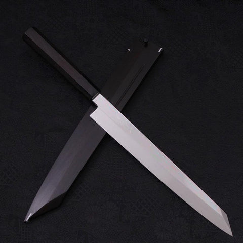Yanagi Kiritsuke Silver Steel #3 Honyaki Mirror Buffalo Ebony Handle 270mm (10.6”)-[Musashi]-[Japanese-Kitchen-Knives]