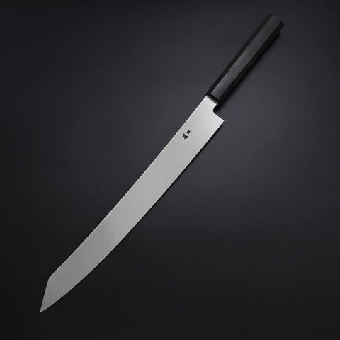 Yanagi Kiritsuke Silver Steel #3 Kasumi Buffalo Ebony Handle 300mm (11.8”)-[Musashi]-[Japanese-Kitchen-Knives]