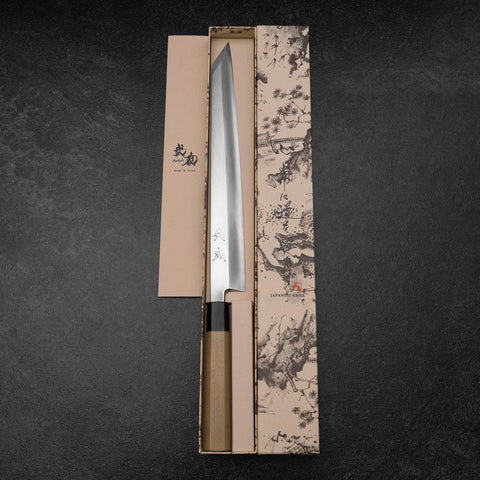 Yanagi Kiritsuke Silver Steel #3 Kasumi Buffalo Magnolia Handle 300mm (11.8”)-[Musashi]-[Japanese-Kitchen-Knives]