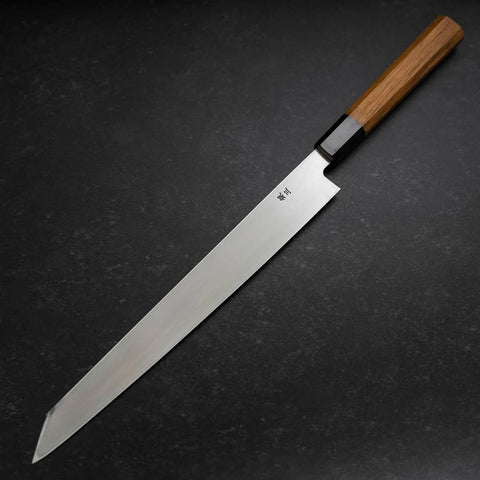 Yanagi Kiritsuke Silver Steel #3 Kasumi Buffalo Teak Handle 300mm (11.8”)-[Musashi]-[Japanese-Kitchen-Knives]