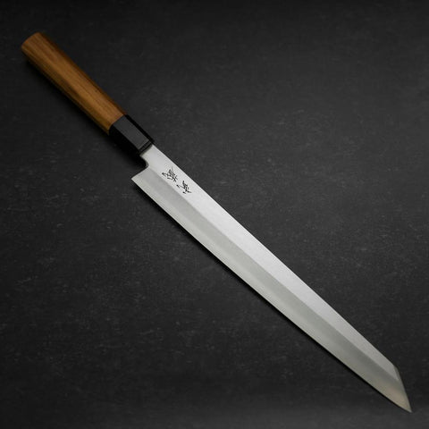 Yanagi Kiritsuke Silver Steel #3 Kasumi Buffalo Teak Handle 300mm (11.8”)-[Musashi]-[Japanese-Kitchen-Knives]