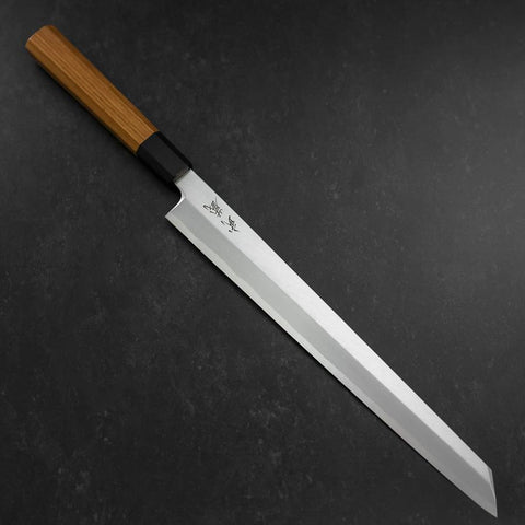 Yanagi Kiritsuke White Steel #2 Kasumi Buffalo Teak Handle 300mm (11.8”)-[Musashi]-[Japanese-Kitchen-Knives]