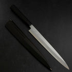 Yanagiba Blue Steel #1 Suminagashi Buffalo Ebony Handle With Sheath 270mm (10.6”)-[Musashi]-[Japanese-Kitchen-Knives]
