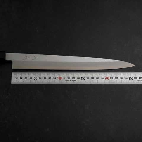 Yanagiba Blue Steel #1 Suminagashi Buffalo Ebony Handle With Sheath 270mm (10.6”)-[Musashi]-[Japanese-Kitchen-Knives]