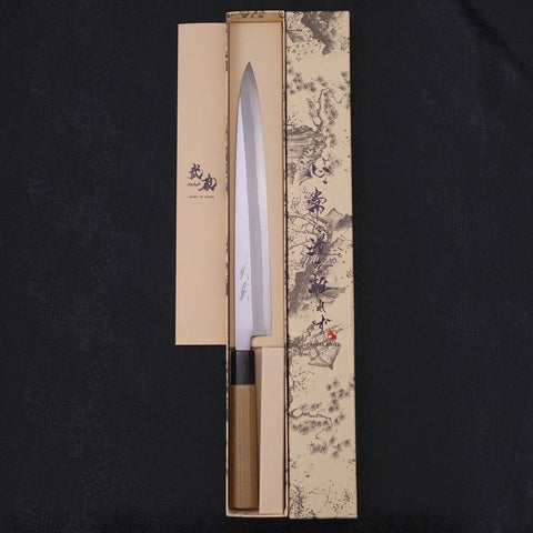 Yanagiba Blue Steel #2 Kasumi Buffalo Magnolia Handle 270mm (10.6”)-[Musashi]-[Japanese-Kitchen-Knives]