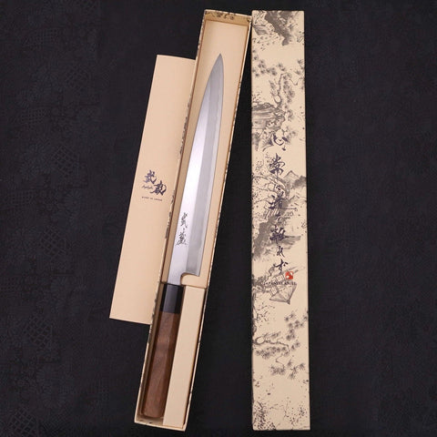Yanagiba Blue Steel #2 Kasumi Walnut Handle 270mm (10.6”)-[Musashi]-[Japanese-Kitchen-Knives]