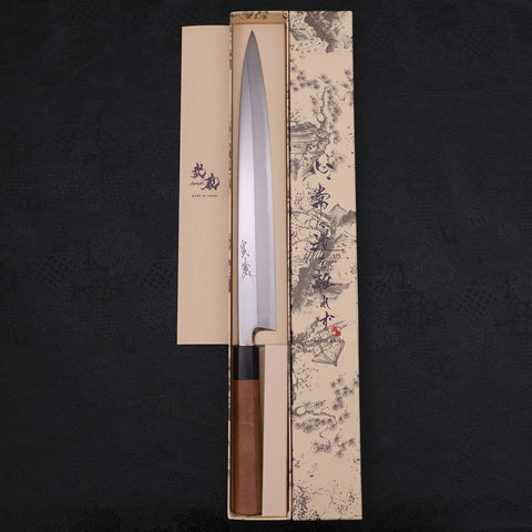 Yanagiba Blue Steel #2 Kasumi Walnut Handle 300mm (11.8”)-[Musashi]-[Japanese-Kitchen-Knives]