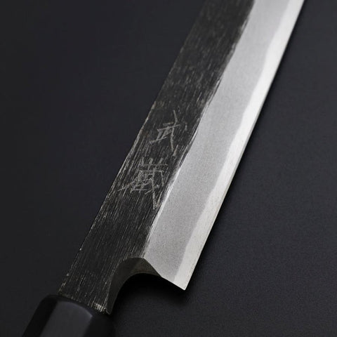 Yanagiba Blue Steel #2 Kurouchi Buffalo Ebony Handle 200mm (7.9”)-[Musashi]-[Japanese-Kitchen-Knives]