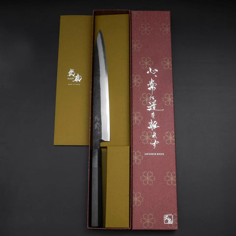 Yanagiba Blue Steel #2 Kurouchi Buffalo Ebony Handle 240mm (9.4”)-[Musashi]-[Japanese-Kitchen-Knives]