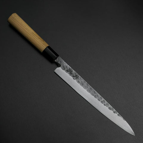 Yanagiba Blue Steel #2 Kurouchi Tsuchime Cherry Handle 200mm (7.9”)-[Musashi]-[Japanese-Kitchen-Knives]