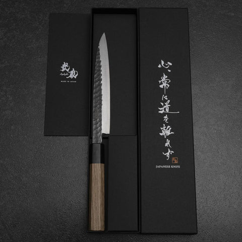 Yanagiba Blue Steel #2 Kurouchi Tsuchime Walnut Handle 165mm (6.5”)-[Musashi]-[Japanese-Kitchen-Knives]