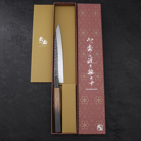 Yanagiba Blue Steel #2 Kurouchi Tsuchime Yaki Urushi Handle 200mm (7.9”)-[Musashi]-[Japanese-Kitchen-Knives]