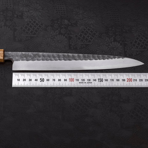 Yanagiba Blue Steel #2 Kurouchi Tsuchime Yaki Urushi Handle 240mm (9.4”)-[Musashi]-[Japanese-Kitchen-Knives]