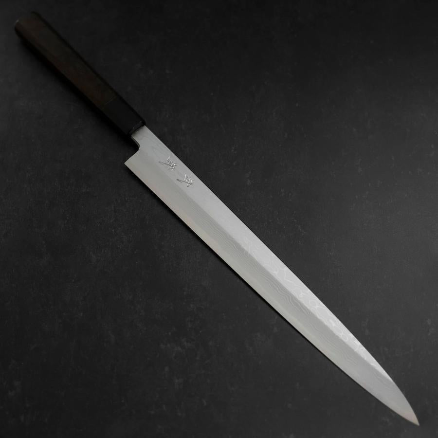 Yanagiba Blue Steel #1 Suminagashi Buffalo Ebony Handle With Sheath 330mm-[Musashi]-[Japanese-Kitchen-Knives]