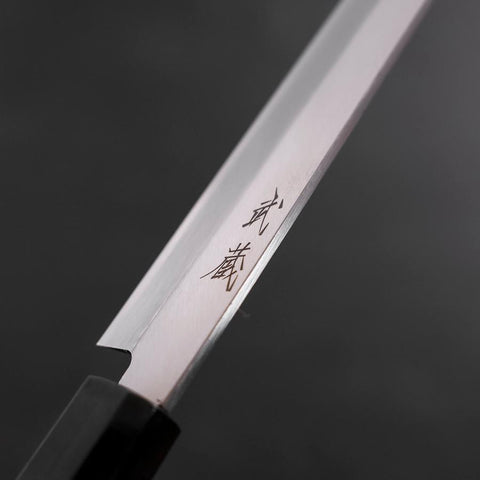 Yanagiba Left Hand AUS-10 Polished Buffalo Teak Handle 210mm (8.3”)-[Musashi]-[Japanese-Kitchen-Knives]