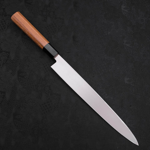 Yanagiba Left Hand AUS-10 Polished Buffalo Teak Handle 270mm (10.6”)-[Musashi]-[Japanese-Kitchen-Knives]