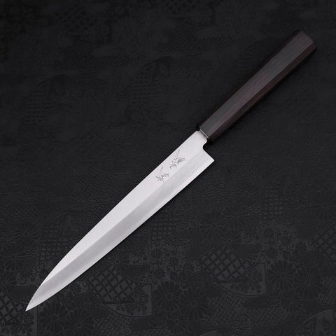 Yanagiba Left Hand AUS-10 Polished Ebony Handle 210mm (8.3”)-[Musashi]-[Japanese-Kitchen-Knives]