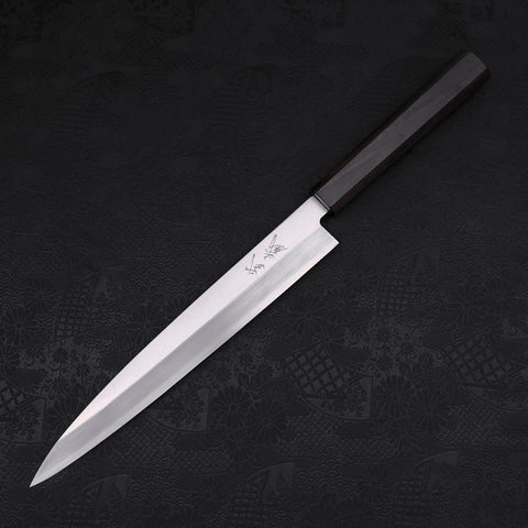 Yanagiba Left Hand AUS-10 Polished Ebony Handle 240mm (9.4”)-[Musashi]-[Japanese-Kitchen-Knives]