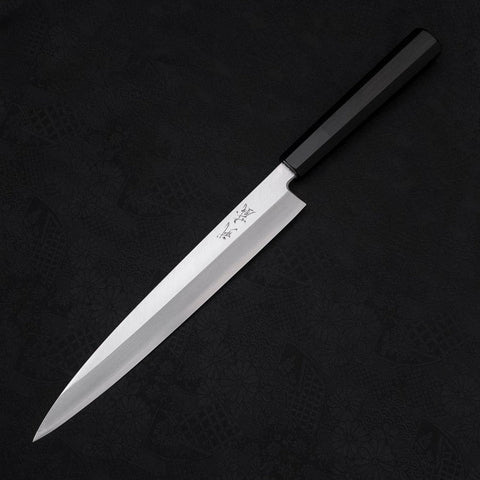Yanagiba Left -Hand Silver Steel #3 Kasumi Buffalo Ebony Handle 240mm (9.4”)-[Musashi]-[Japanese-Kitchen-Knives]