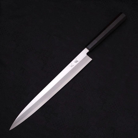Yanagiba Left -Hand Silver Steel #3 Kasumi Buffalo Ebony Handle 300mm (11.8”)-[Musashi]-[Japanese-Kitchen-Knives]