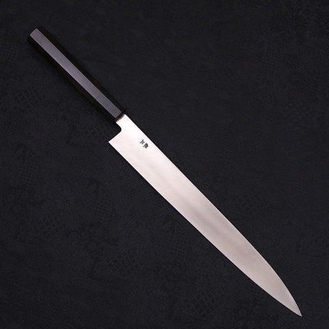 Yanagiba Left -Hand Silver Steel #3 Kasumi Buffalo Ebony Handle 300mm (11.8”)-[Musashi]-[Japanese-Kitchen-Knives]