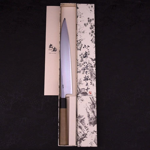 Yanagiba Left Hand White Steel #1 Buffalo Magnolia Handle 270mm (10.6”)-[Musashi]-[Japanese-Kitchen-Knives]