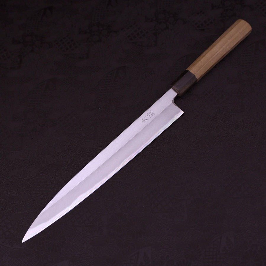Yanagiba Left Hand White Steel #1 Buffalo Magnolia Handle 270mm (10.6”)-[Musashi]-[Japanese-Kitchen-Knives]