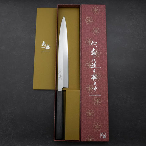 Yanagiba Silver Steel #3 Kasumi Dark Blue Urushi Handle 240mm (9.4”)-[Musashi]-[Japanese-Kitchen-Knives]