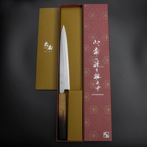 Yanagiba Silver Steel #3 Kasumi Yaki Urushi Handle 205mm (8.1”)-[Musashi]-[Japanese-Kitchen-Knives]