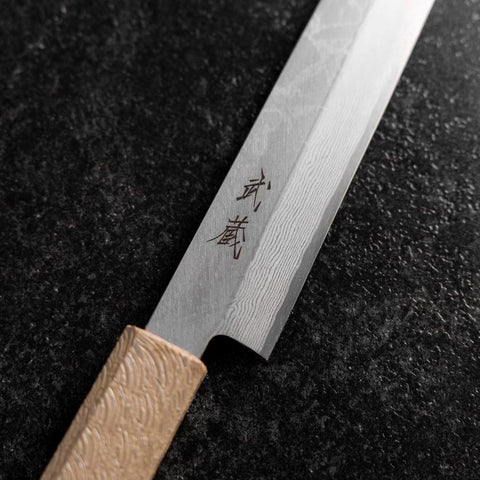 Yanagiba VG-10 Damascus White Urushi Handle 210mm (8.3”)-[Musashi]-[Japanese-Kitchen-Knives]