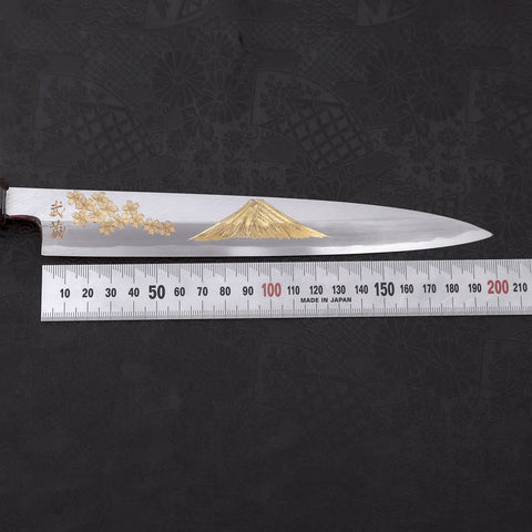 Yanagiba White Steel #2 Kasumi Chokin Sakura-Fuji Buffalo Ebony Handle 210mm (8.3”)-[Musashi]-[Japanese-Kitchen-Knives]