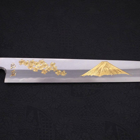 Yanagiba White Steel #2 Kasumi Chokin Sakura-Fuji Buffalo Ebony Handle 270mm (10.6”)-[Musashi]-[Japanese-Kitchen-Knives]