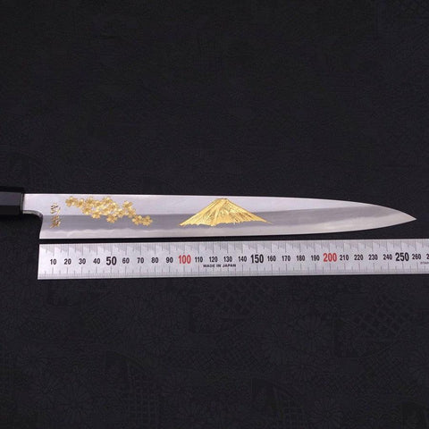 Yanagiba White Steel #2 Kasumi Chokin Sakura-Fuji Buffalo Ebony Handle 270mm (10.6”)-[Musashi]-[Japanese-Kitchen-Knives]