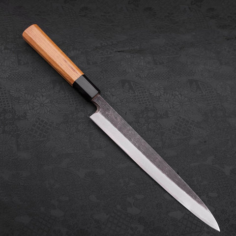 Yanagiba White Steel #2 Kurouchi Buffalo Teak Handle 225mm (8.8”)-[Musashi]-[Japanese-Kitchen-Knives]