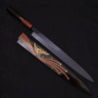 Yanagiba White Steel #2 Black Mirror Moon-Fuji Water Honyaki Urushi Handle With Urushi Sheath 330mm-[Musashi]-[Japanese-Kitchen-Knives]
