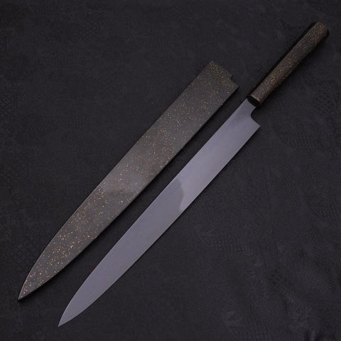 Yanagiba White Steel #2 Black Mirror Moon-Fuji Water Honyaki Urushi Handle With Urushi Sheath 330mm-[Musashi]-[Japanese-Kitchen-Knives]