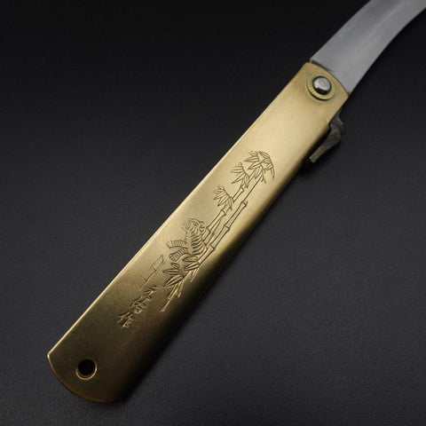Damascus Brass Higonokami Aogami 120mm (4.7”)-[Musashi]-[Japanese-Kitchen-Knives]
