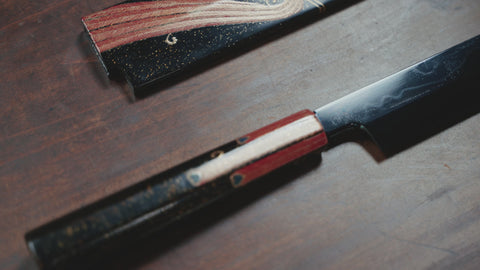 Yanagiba White Steel #2 Black Mirror Moon-Fuji Water Honyaki Urushi Handle With Urushi Sheath 330mm